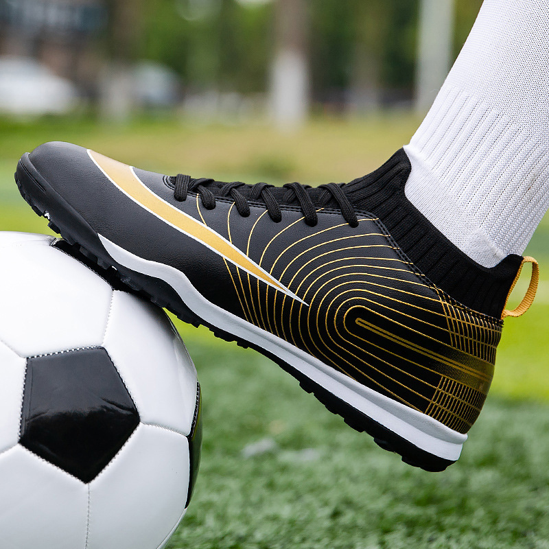 Local tyrant gold ag spike tf football shoes men's new high-top leather foot sports training shoes youth game football_voghion.com