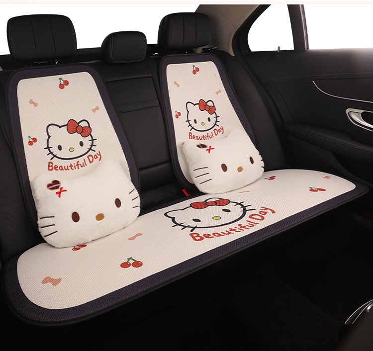Car Seat Cushion Linen All-Season Breathable Kt Cat Seat Cushion New Half-Cover Seat Cover Cute Cartoon Single Seat Cover