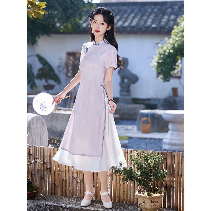 《冰紫蝴蝶》2025年春夏苏晴新中式奥黛旗袍民国风修身日常小清新
