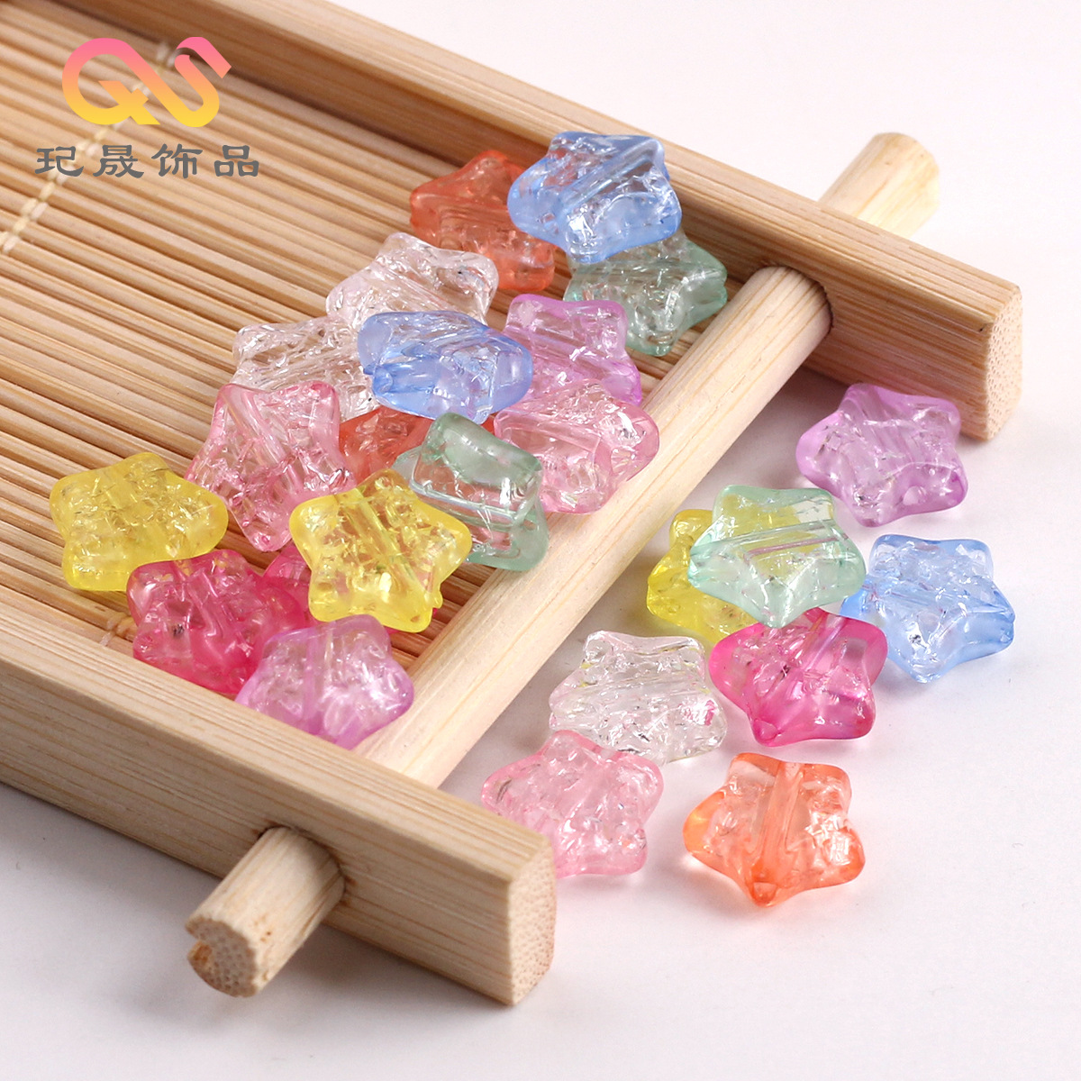 Summer light color transparent burst crack perforated small five-pointed star DIY bracelet mobile phone chain star beaded jewelry accessories