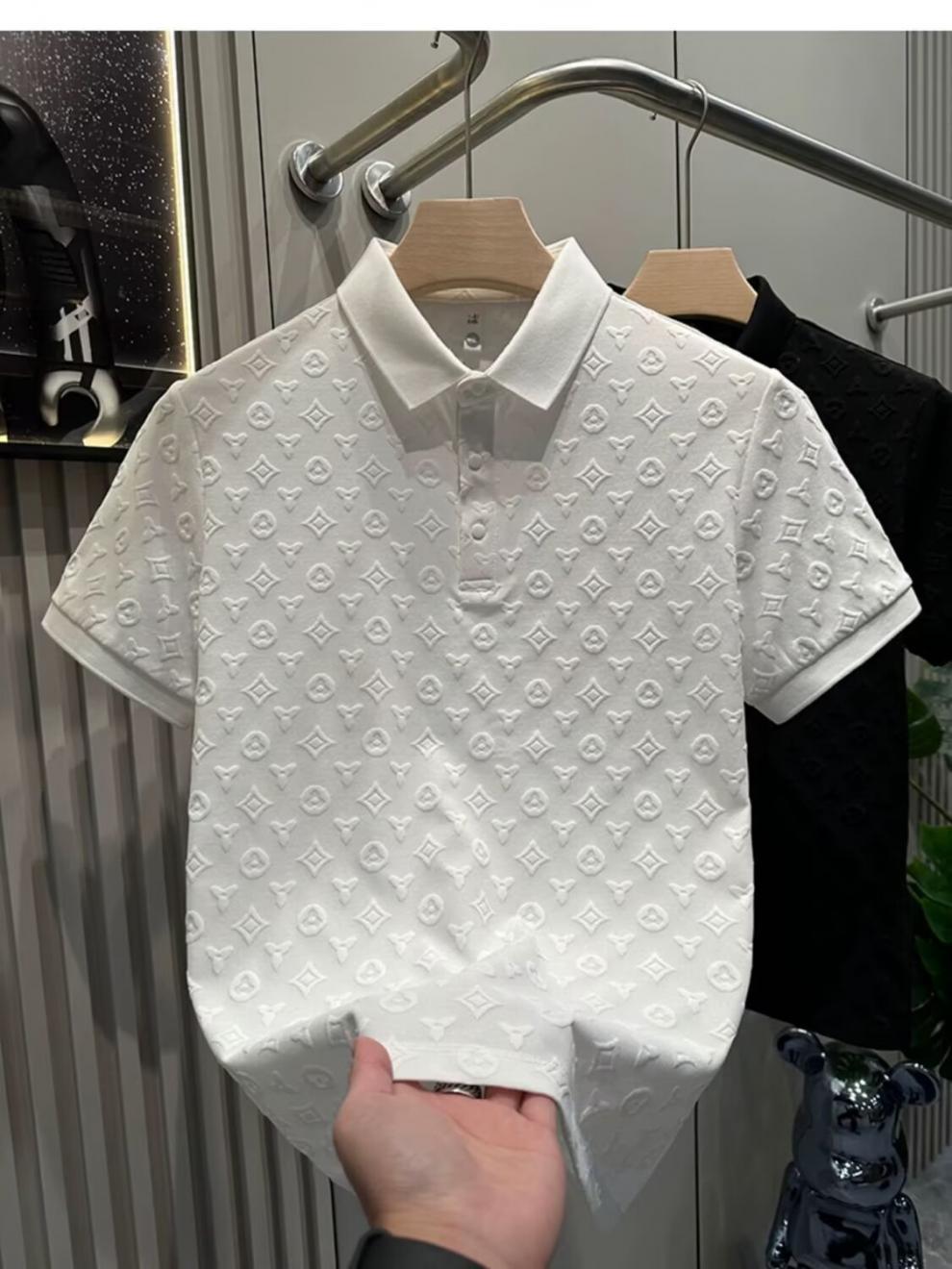 Couple Outfits Short Sleeved Slim Fit Round Neck Jacquard Polo Shirts Trendy Summer T Shirts For Men_viptrois.com