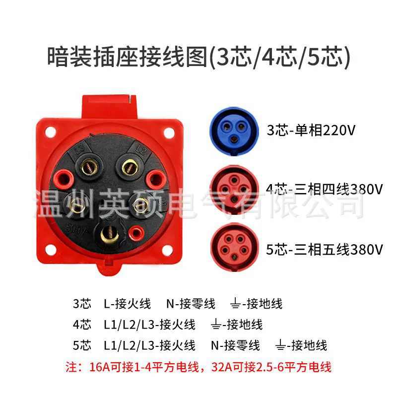 Промышленная авиа plug-разъем Yingshuo 32a3p трехфазный 220В настраиваемый промышленный разъем 2P+E однофазный трипроводной 023