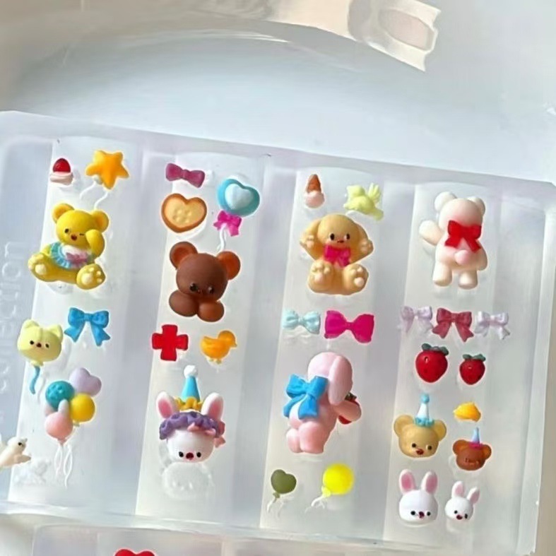 高透明クマ旅行ネイルアートモールドバルーンウサギクマモールドおとぎ話シリーズ DIY ネイルアートアクセサリーシリコンモールド|undefined