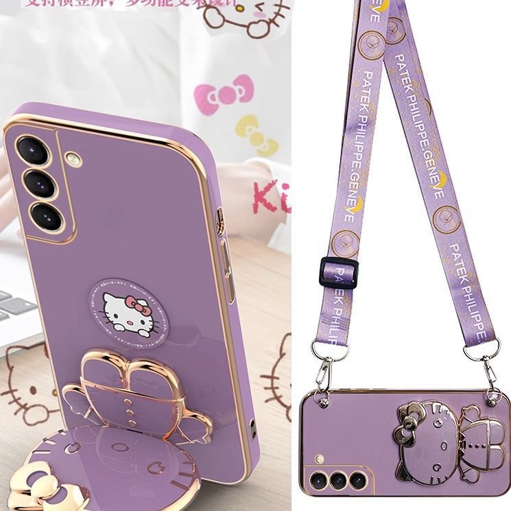 For Samsung S25 Mobile Phone Case Electroplated All-inclusive GalaxyS22u Cat Folding Bracket Crossbody Lanyard Drop-resistant For Samsung S25 Mobile Phone Case Electroplated All-inclusive GalaxyS22u Cat Folding Bracket Crossbody Lanyard Drop-resistant