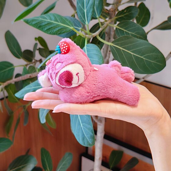 Plush Toy Strawberry Lying Bear Cartoon Dolly Bag Pendant Car Bag Pendant Keychain Small Ornaments