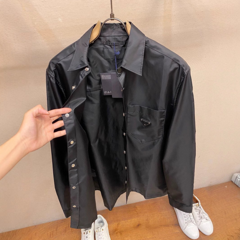 In-Stock Correct Top Version 1.1Pra Pra Blcg Metal Triangle Logo Casual Jacket Shirt Men's Top