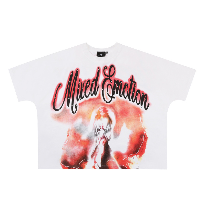 MIXED EMOTION 新作 25ss クロスボーダーホットダイヤモンドプリント アメリカのトレンドブランド スポーツストリート ハイストリート 半袖Tシャツ|undefined