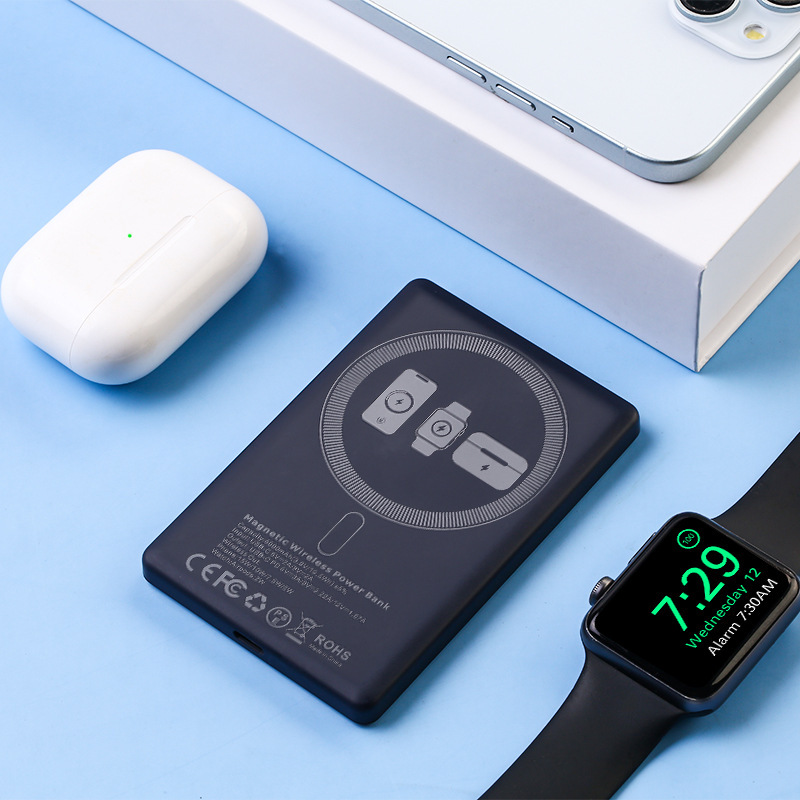 マグセーフ超薄型マグネットワイヤレス充電宝8mmスリーインワン充電式時計イヤホン充電充電式モバイル電源|undefined