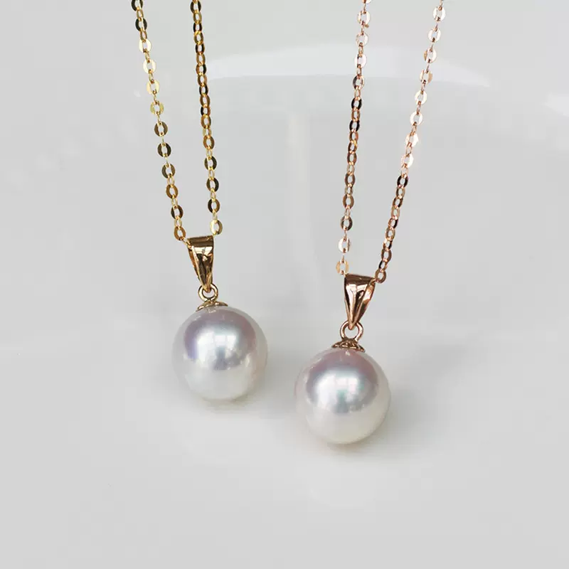 18K金珍珠吊坠不含项链经典天然子极强光媲akoya扣头锁骨单颗女大