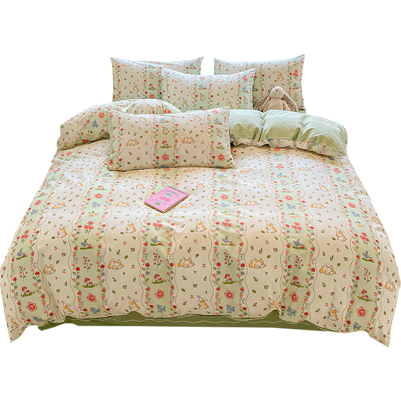 Temporada de estudiantes algodón algodón fresco de cuatro piezas sábanas fundas edredón sábana sábana sábana de tres piezas 2025 ropa de cama nueva