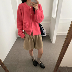 重工立体花朵刺绣开衫毛衣女2025秋冬新款韩系宽松甜美针织外套潮