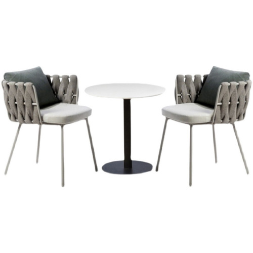 Outdoor table and chair courtyard garden outdoor aluminum rattan chair set of three for boutique hotel cafe and restaurant woven rope chair