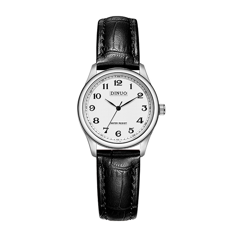 Female silver shell without calendar_white face black belt