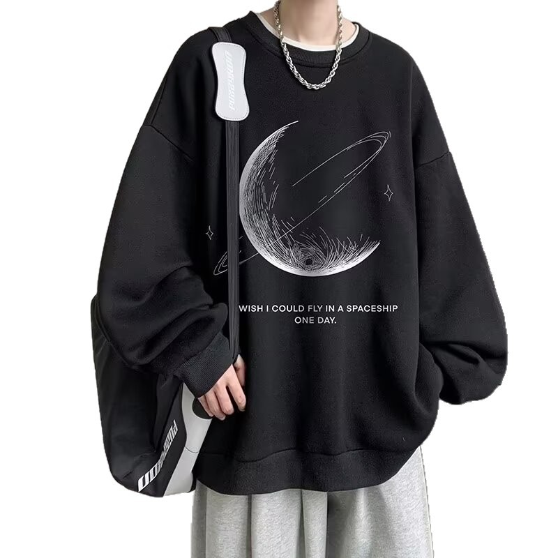 Personalized Moon Print Sweater Men's Autumn And Winter Hoodless Crew Neck Jacket Top Casual Long-sleeved Bottoming Shirt Tide_viptrois.com