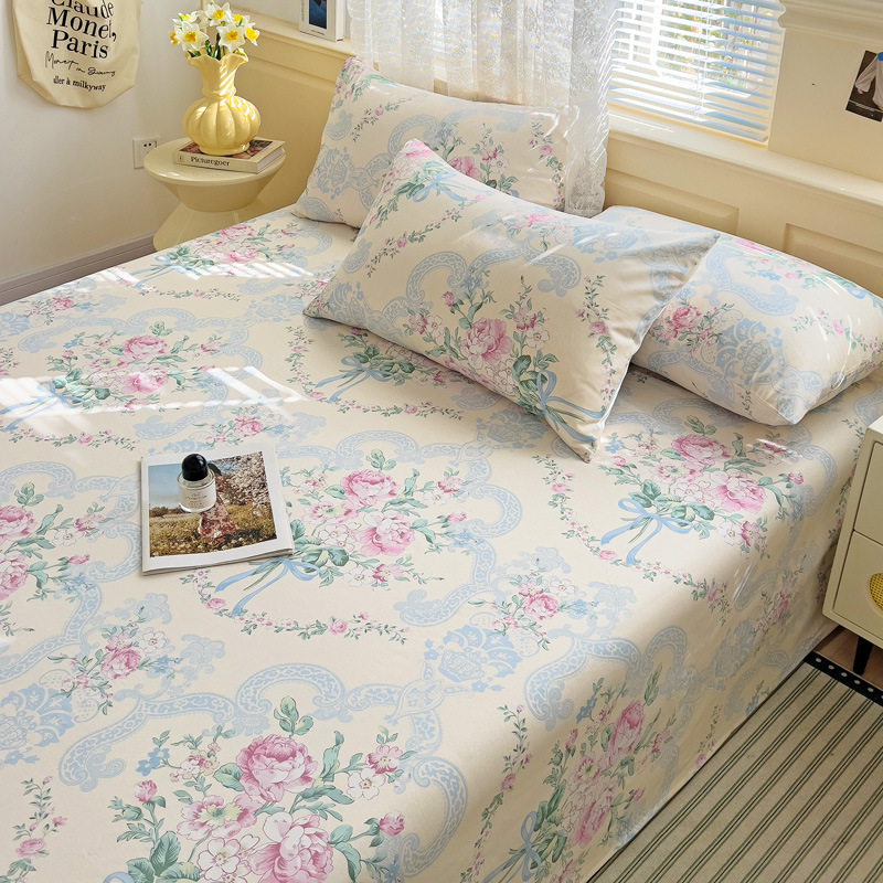 Pequeñas sábanas de algodón floral fresco, una sola pieza de 100 sábanas de algodón, dormitorio doble, traje de tres piezas para estudiantes, cuatro estaciones universales
