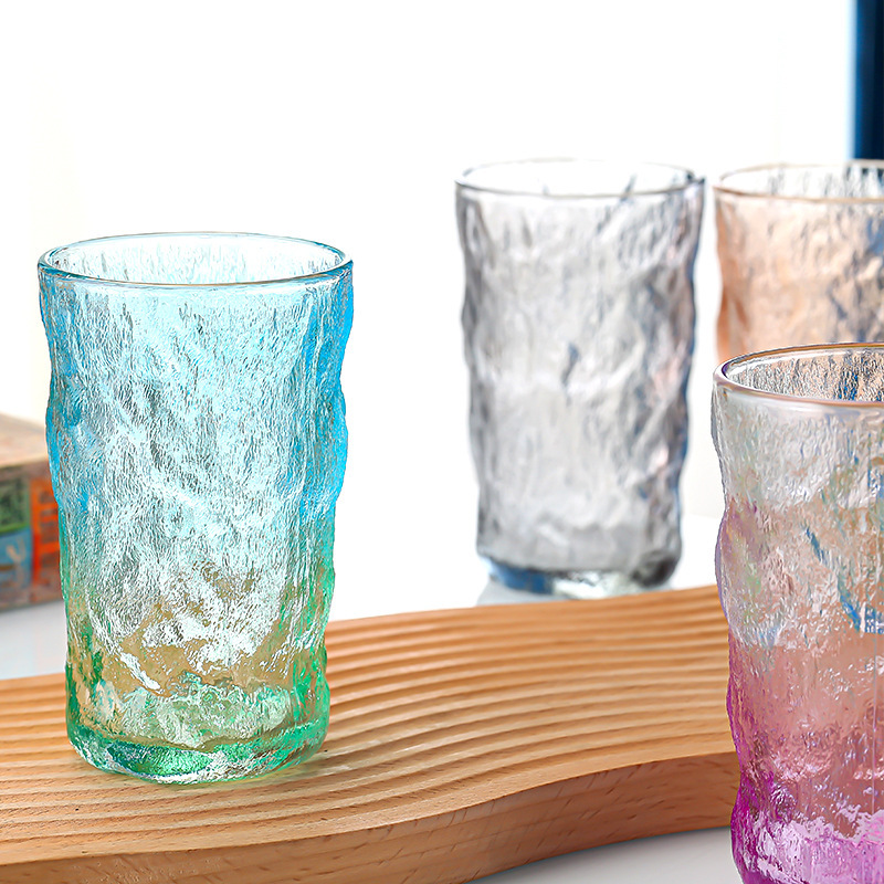 Taza de glaciar de vidrio simple taza de agua casera taza de jugo de cerveza transparente taza colorida taza de té de frutas