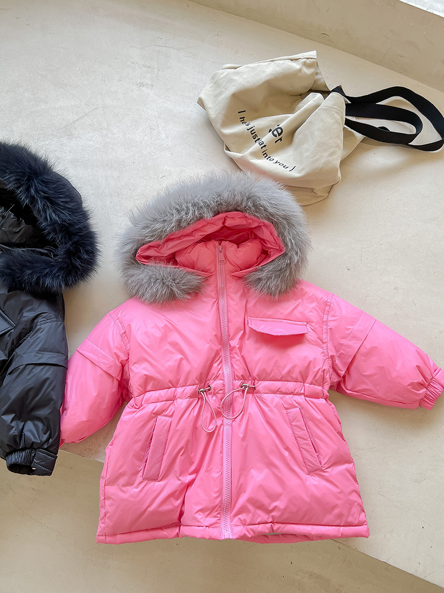 Otoño e invierno engrosada cuello de piel grande chaqueta de invierno ropa para niños chaqueta de plumón de pato blanco de longitud media