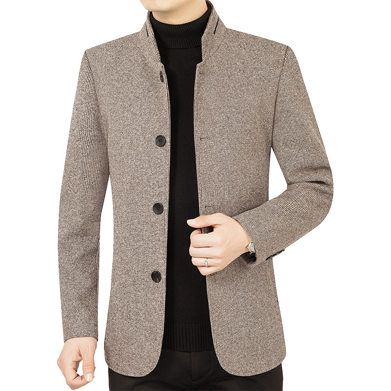 Chaqueta de Lana con Cuello Alto para Hombre de Mediana Edad, Estilo Nuevo de Primavera y Otoño 2025, Ropa de Abrigo Informal de Negocios para Papá