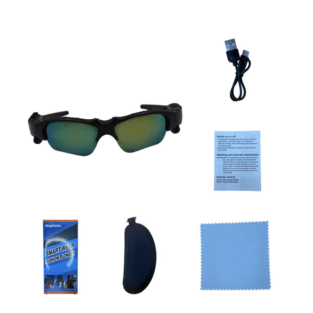 Juego completo de lentes amarillas con montura negra (incluye caja de color, bolsa de cuero, paño para gafas, manual de instrucciones y cordón)