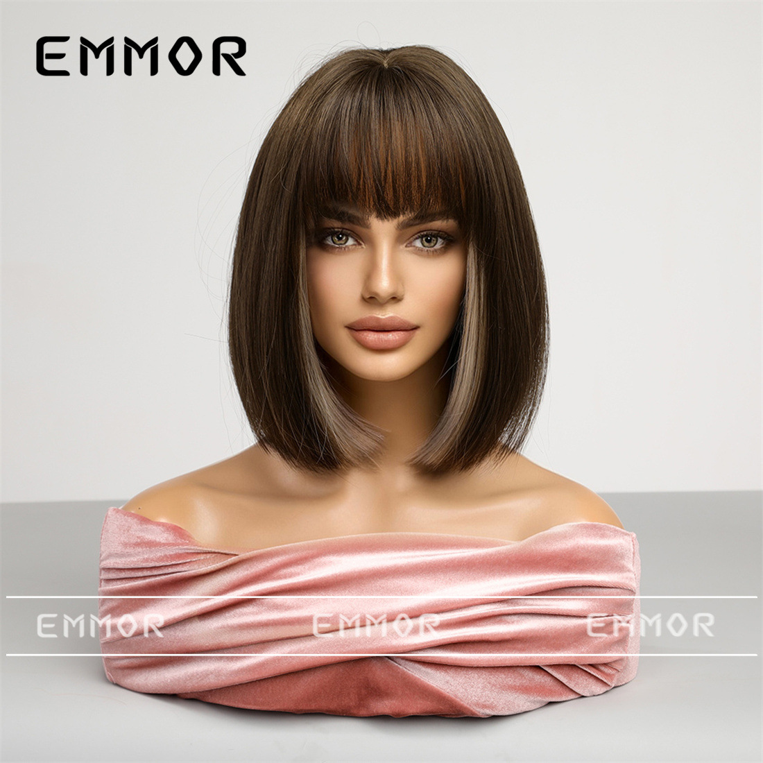 Transfronterizo flequillo negro marrón teñido púrpura Pelo Corto Bobo clavícula pelo completo cabeza cubierta en línea celebridad COS personalidad peluca