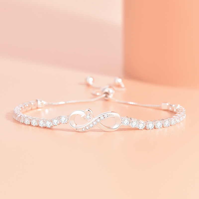 Factory wholesale heart-shaped 8-word Roman zircon bracelet women's all-match retractable beads bracelet live broadcast 925 silver plated jewelry