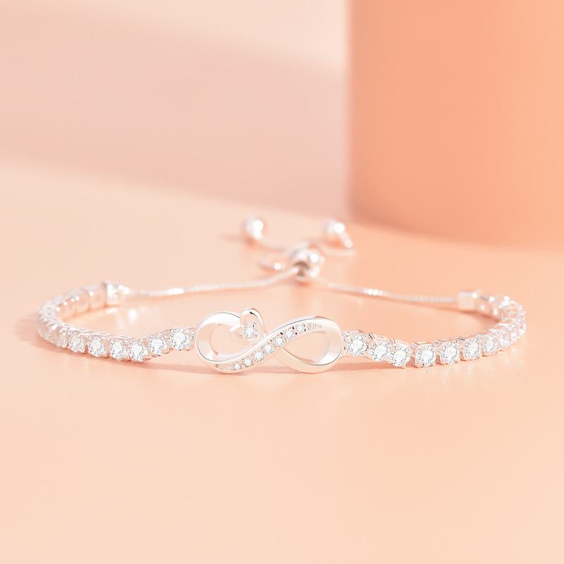 Factory wholesale heart-shaped 8-word Roman zircon bracelet women's all-match retractable beads bracelet live broadcast 925 silver plated jewelry