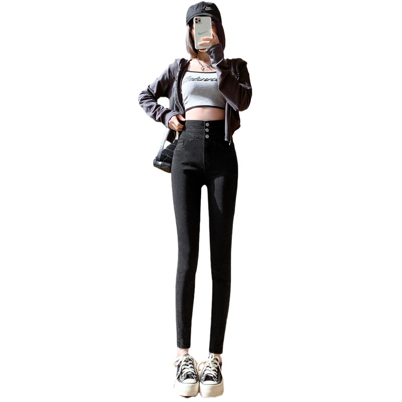 Pantalones de verano para mujer, de cintura alta, control de abdomen, negros, ajustados, elásticos, finos, tipo lápiz mágico, para uso exterior.