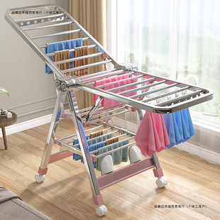 Stainless Steel Clothes Drying Rack, Floor-Standing Foldable Indoor Household Balcony Hanging Clothes Rod, Baby Quilt Drying Rack