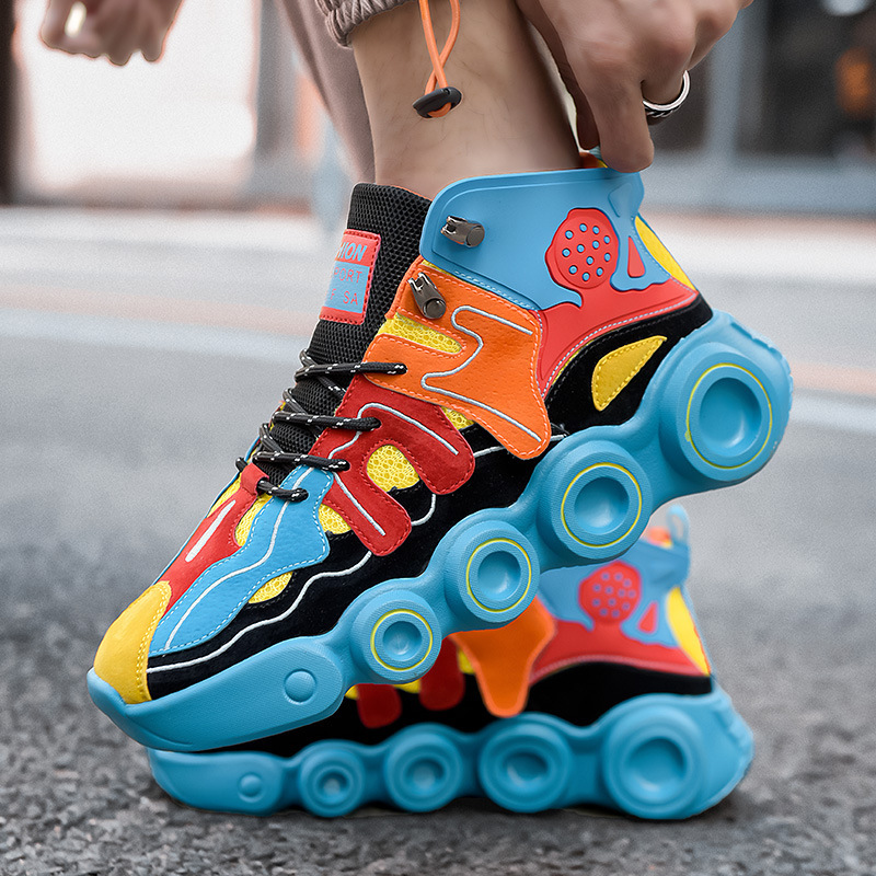 men's color matching mesh surface daddy shoes high top sneakers fashion trend shoes _voghion.com