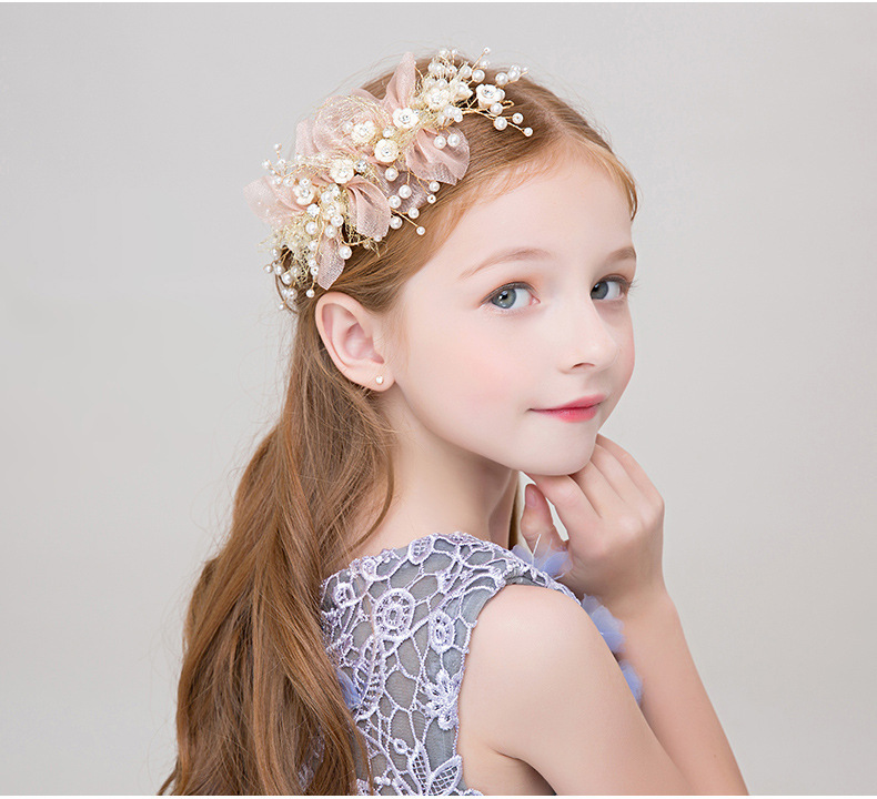 140g Weight Hair Band Hair Accessories Type Kid'S Princess Flower Alloy Cloth Pearl Lace Hair Band