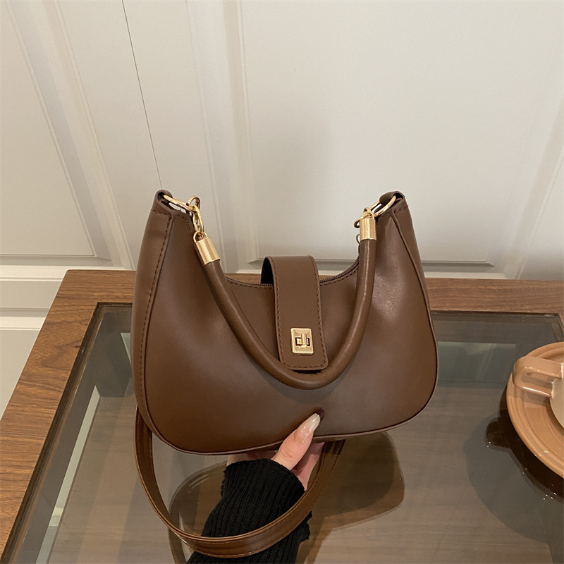 Elegant Women's Shoulder Bag With Clasp - Simple Half-moon Design_voghion.com