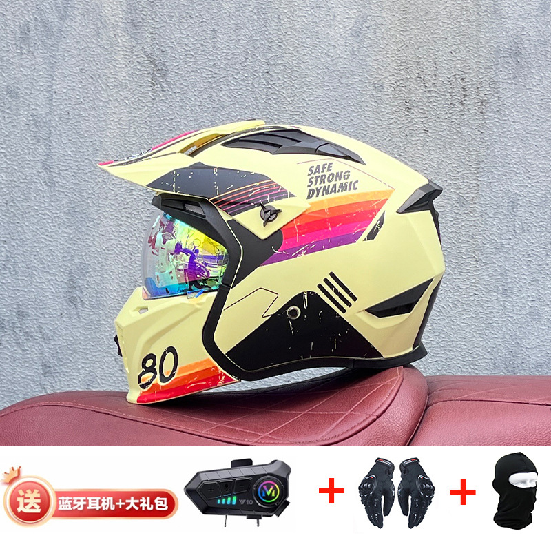 La motocicleta Orz Street Fighter se puede instalar con un casco Bluetooth para hombres y mujeres, un casco completo, una locomotora de cuatro estaciones, un casco combinado 3C extraíble retro