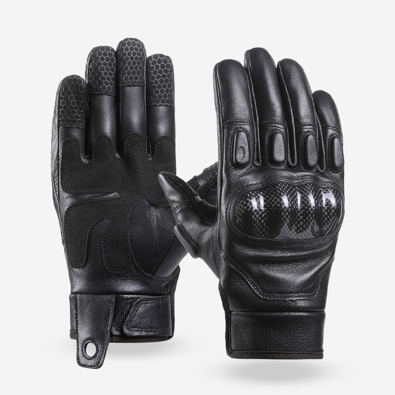 Guantes de motocicleta de cinco dedos pantalla táctil guantes de motocicleta de cuero anticaídas guantes de fibra de carbono antichoque para hombres cuatro estaciones