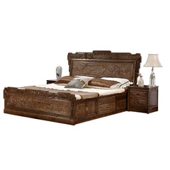 5YA1 mahogany furniture African chicken wing wood flower and bird bed 1.8m new Chinese style all solid wood bed 1.5m double bed