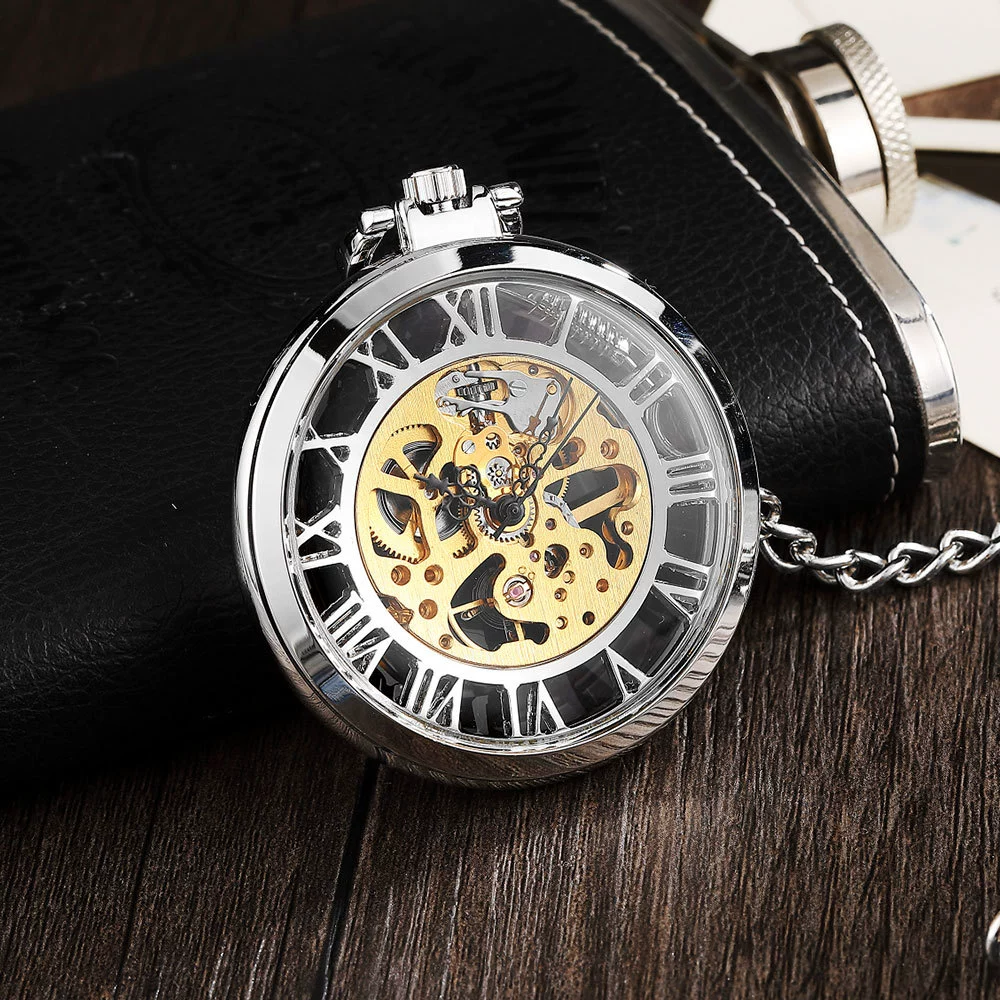 Pocket watch with gears, metal women's watch for men and women, retro mechanical mechanical watch