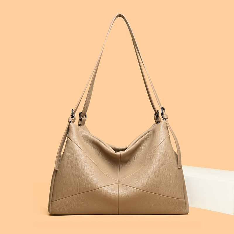 Casual style cowhide leather Boston bag, cross-border light luxury solid color patchwork commuter bag, new practical women's bag, factory direct