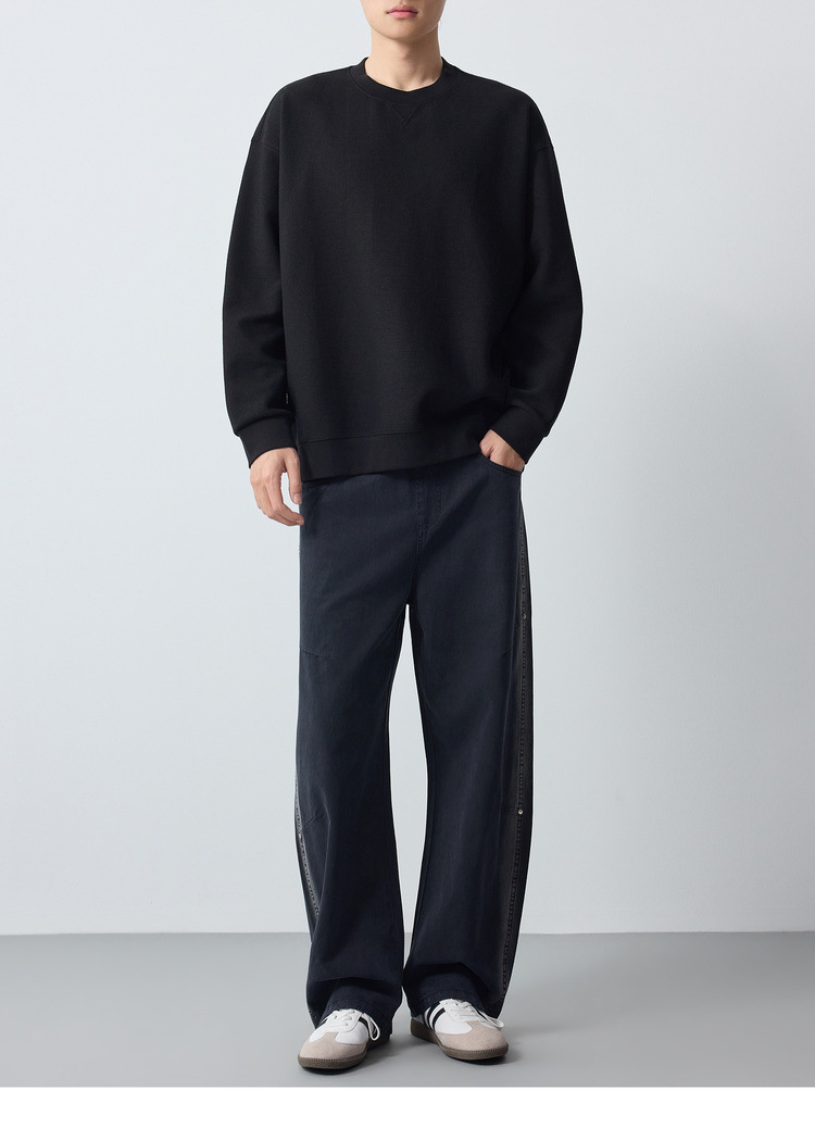 Áo sweatshirt nam cổ tròn chất liệu dày dặn 300g phong cách công sở — đen chi tiết 17
