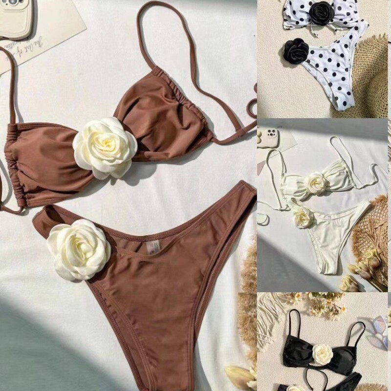 2025 New European and American Fashion Stereo Cut Flower Sexy High-End Bikini Swimsuit Women's Vacation Beach Bikini
