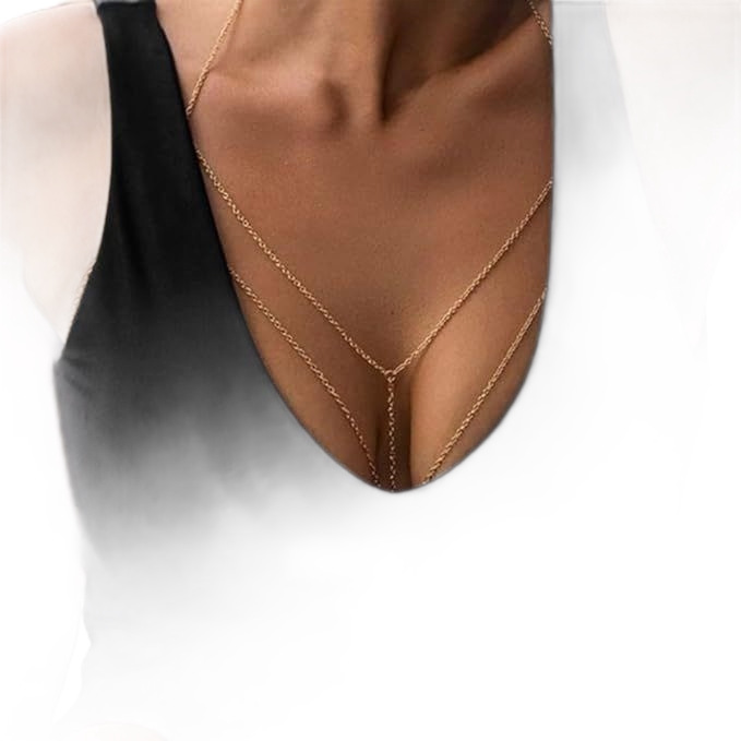 Nueva moda europea y americana joyas personales de diseño simple callejera damas elementos geométricos sexy cadena de pecho cadena de cuerpo