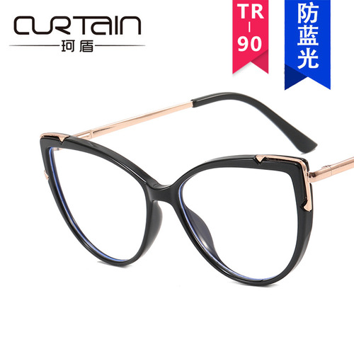 Cat's Eye Flat Mirrors Anti-Blue Light TR90 Spring Legs  New Foreign Trade Glasses Frame European and American Trendy Large Frame Glasses