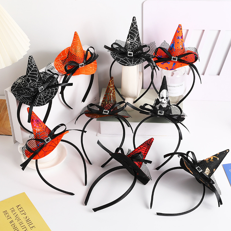 Halloween Headband Decoration Supplies Classic Spider Web Witch Hat Headband Hair Accessory