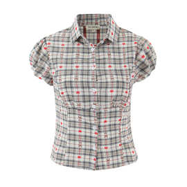 外贸批发2026夏季欧美风时尚休闲修身复古收腰泡泡袖衬衫女C27757