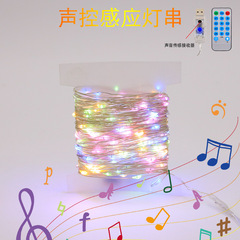 New music sound control sensor light string USB with remote control 8 modes LED color light string battery box copper wire flashing light string