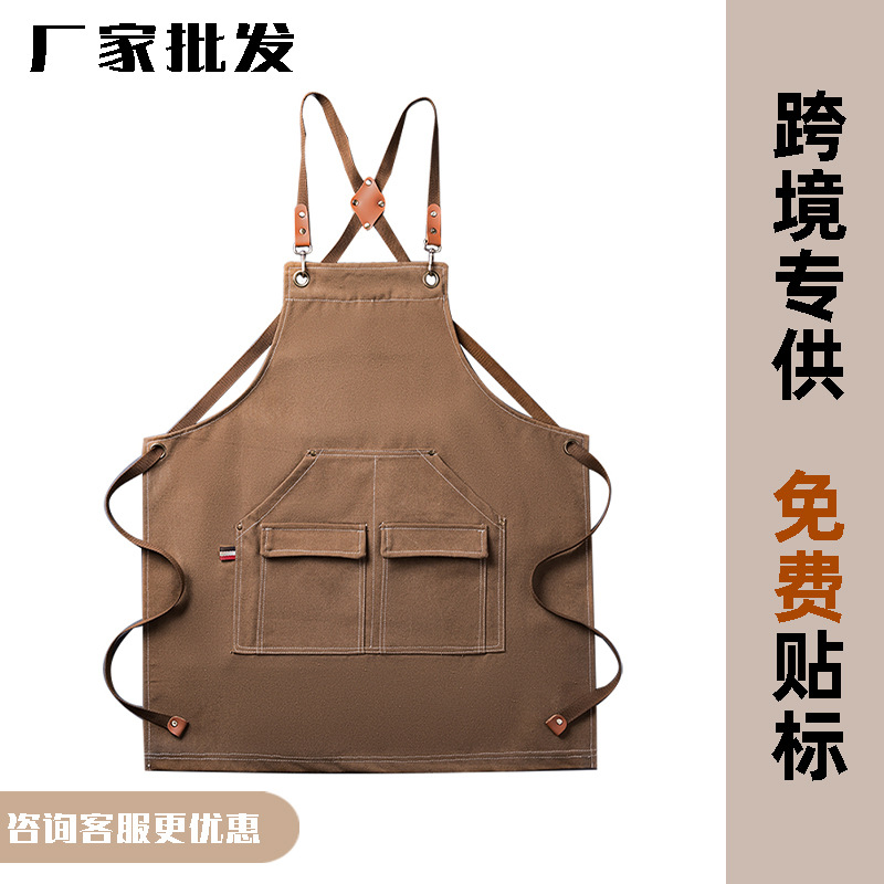 Comercio exterior engrosado delantal de lona cocina casa pintura cafetería para trabajar ropa de trabajo antisucia delantal puede imprimir logotipo