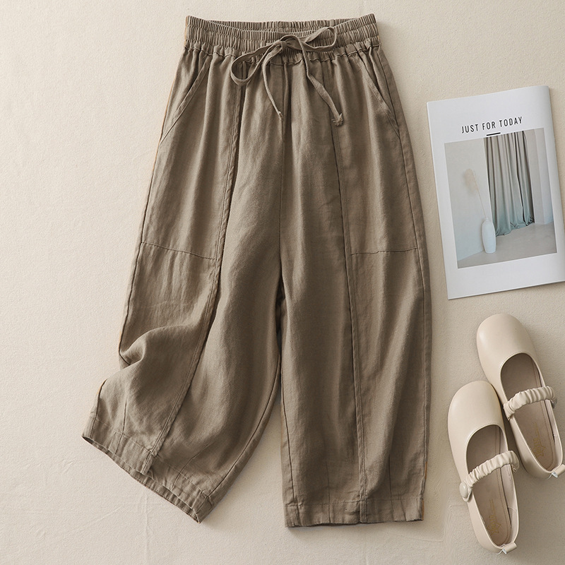 6-Color Simple Solid Color Spliced Cotton and Linen Cropped Pants Casual Versatile Harem Pants Loose Slimming Elastic Waist Pumpkin Pants 6-Color Simple Solid Color Spliced Cotton and Linen Cropped Pants Casual Versatile Harem Pants Loose Slimming Elastic Waist Pumpkin Pants