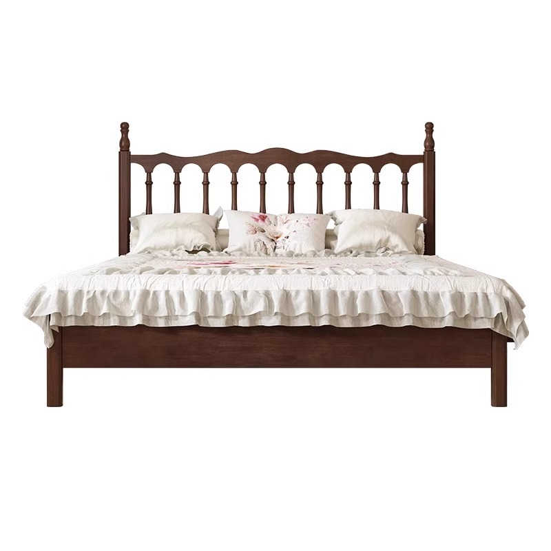 Cama de madera maciza de estilo americano de campo de 1.5m moderna simple retro francesa de 1.8m cama doble cama Windsor duradera