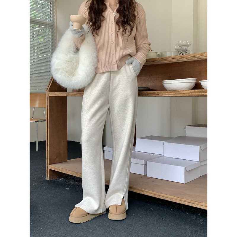 GAGD super slimming cashmere thickened split casual pants women's thickened versatile slimming side slit sweatpants mop pants