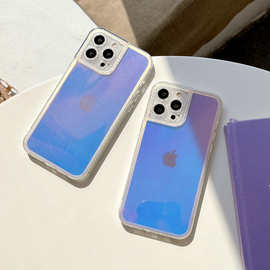 适用iphone13pro手机壳镭射变色tpu透明钻石纹新款苹果12保护套