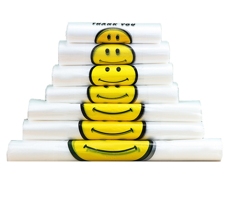 スマイリーフェイスビニール袋透明商業屋台ビニール袋赤いスーパーマーケットのショッピングバッグ増粘食品包装袋食用グレード