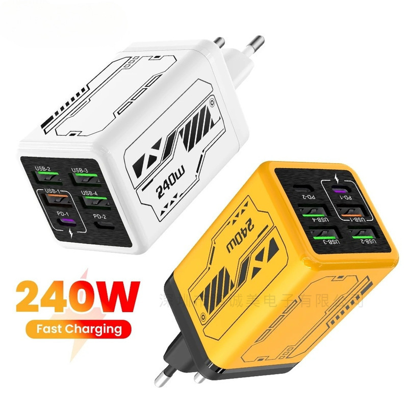 New 240W Multi-Port 4U+2Pd Charger Smart Travel Charging Head Full Protocol Core Charger Wholesale